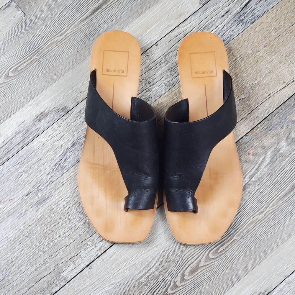 Dolce Vita Black Leather Square Toe 90s Mod Sandals